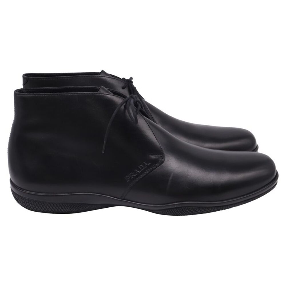 Prada Toblach Leather Chukka Boots in Black Leather